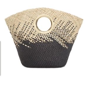 Women's Black Inc Straw Open Handle Tote